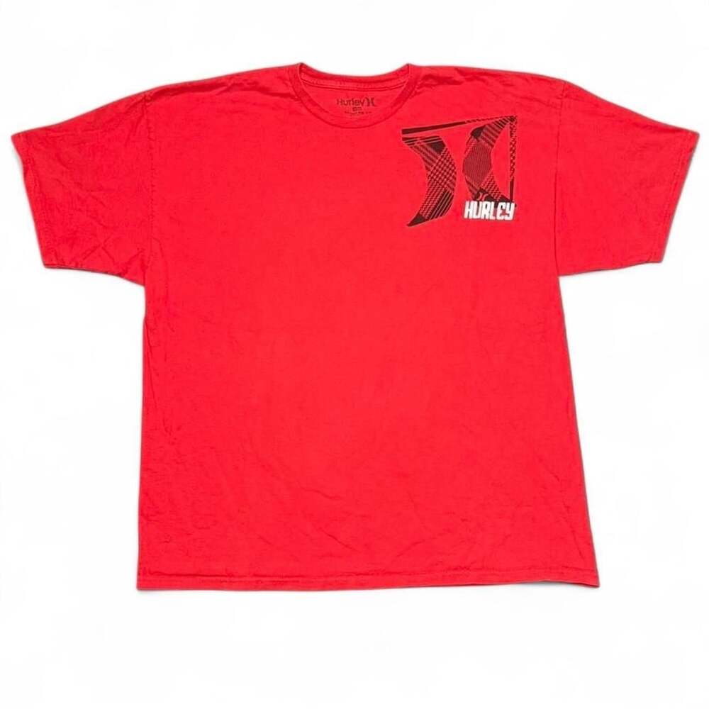 Hurley Graphic T-Shirt XXL Red Black Plaid Logo Regular Fit Cotton